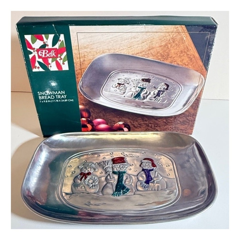 Holiday Home Accents 7x10 in. Silver Serving Tray with Christmas Theme - Snowmen